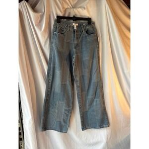 Forever 21‎ Premium Patchwork Wide Leg Jeans Light Wash Blue Denim Size 26